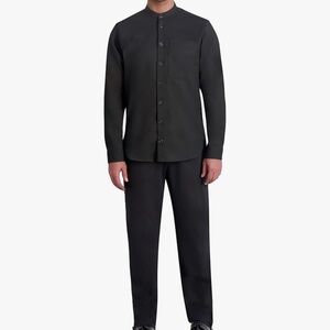 Karl Lagerfeld Men's Mandarin Collar Long Sleeve Lt Weight Shirt